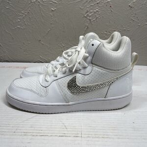 Nike Court Borough Mid Leather Trainers 844906-110 Triple Size‎ 9.5 Rhinestones